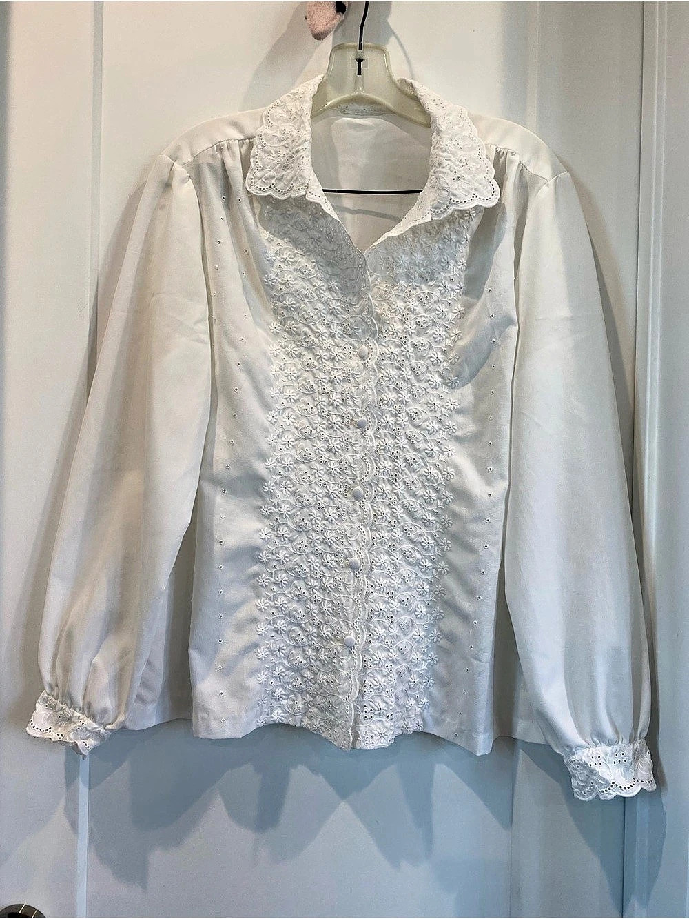 White Embroidered Lace Collar Blouse Like New